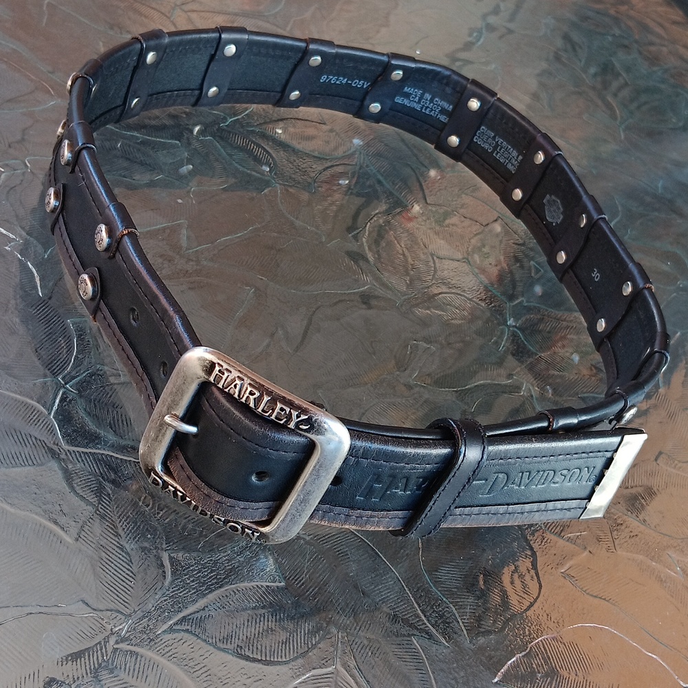 Harley Davidson dark brown leather studded belt sz 30